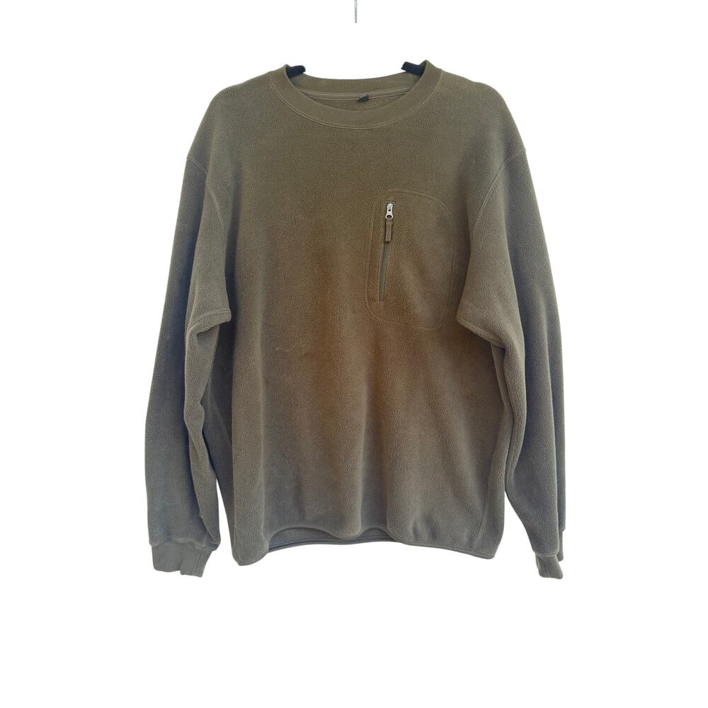 Uniqlo Men's Olive Green Fleece Crewneck Sweater Zip Pocket LARGE